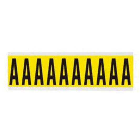 Brady Repositionable Individual Number and Letter Labels, A, 2" H, Black on Yellow