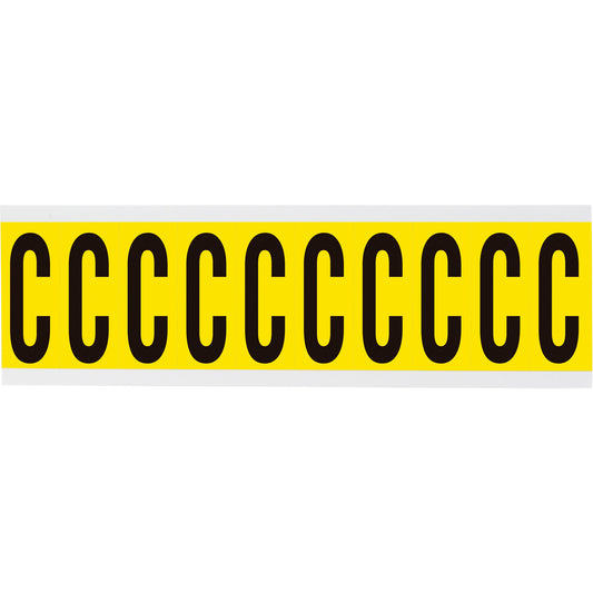 Brady Repositionable Individual Number and Letter Label, C, 2" H, Black on Yellow
