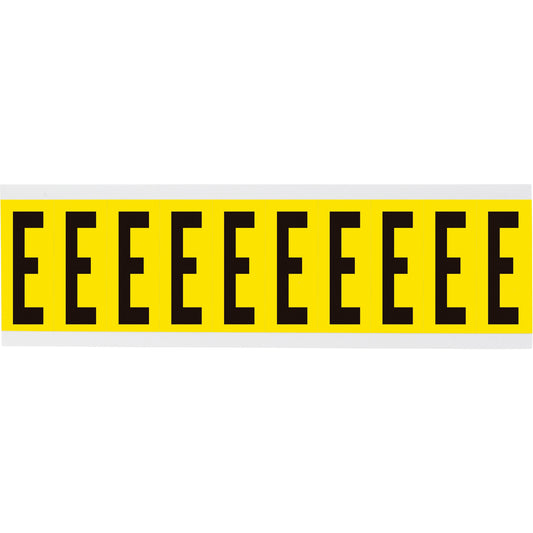 Brady Repositionable Individual Number and Letter Labels, E, 2" H, Black on Yellow