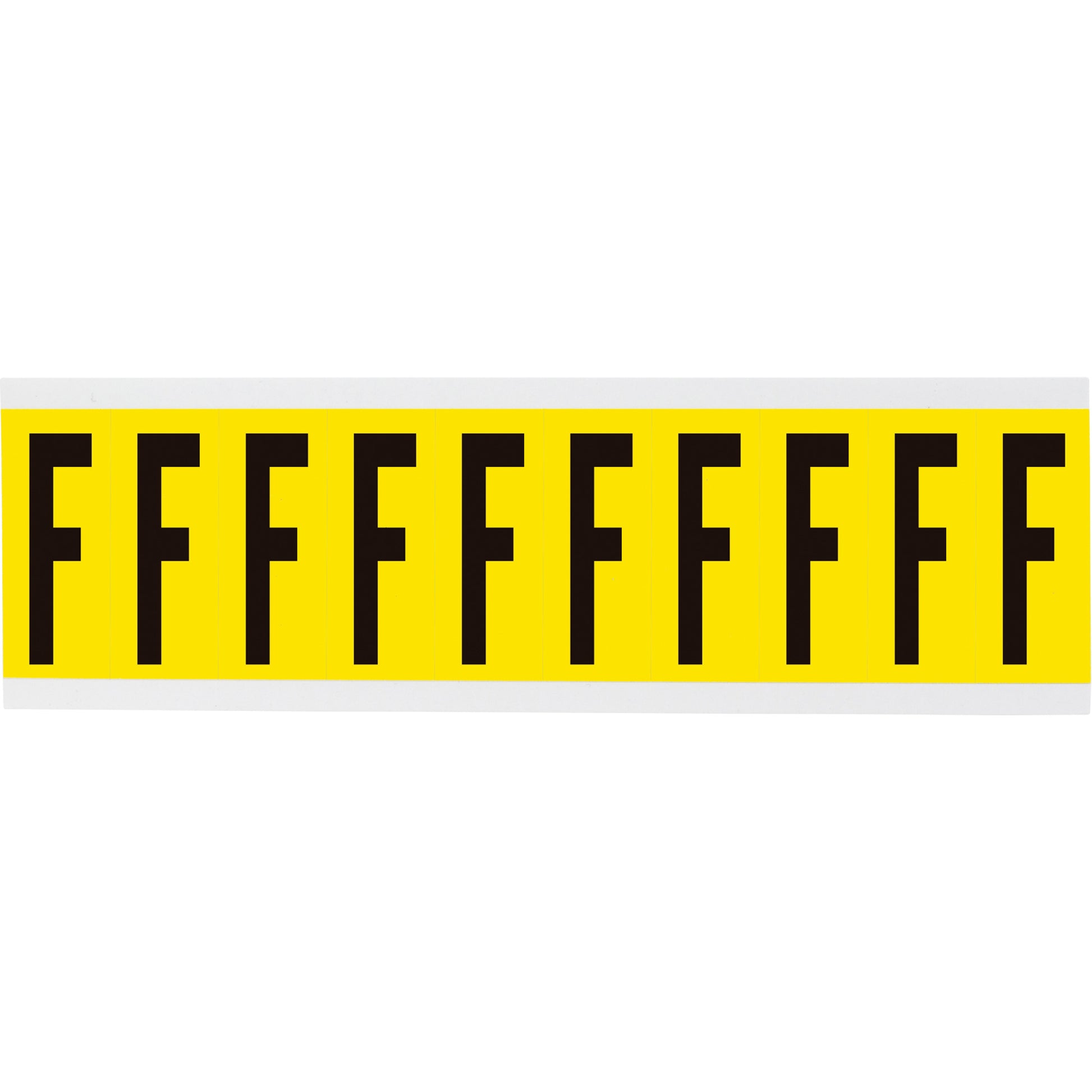 Brady Repositionable Individual Number and Letter Labels, F, 2" H, Black on Yellow