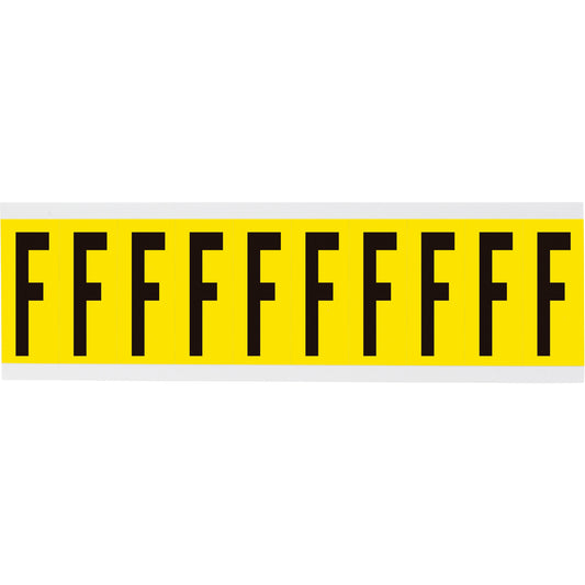Brady Repositionable Individual Number and Letter Labels, F, 2" H, Black on Yellow