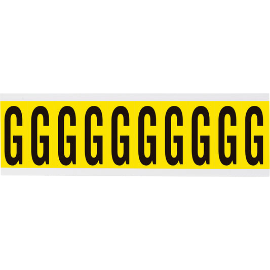 Brady Repositionable Individual Number and Letter Labels, G, 2" H, Black on Yellow
