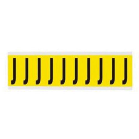 Brady Repositionable Individual Number and Letter Labels, J, 2" H, Black on Yellow