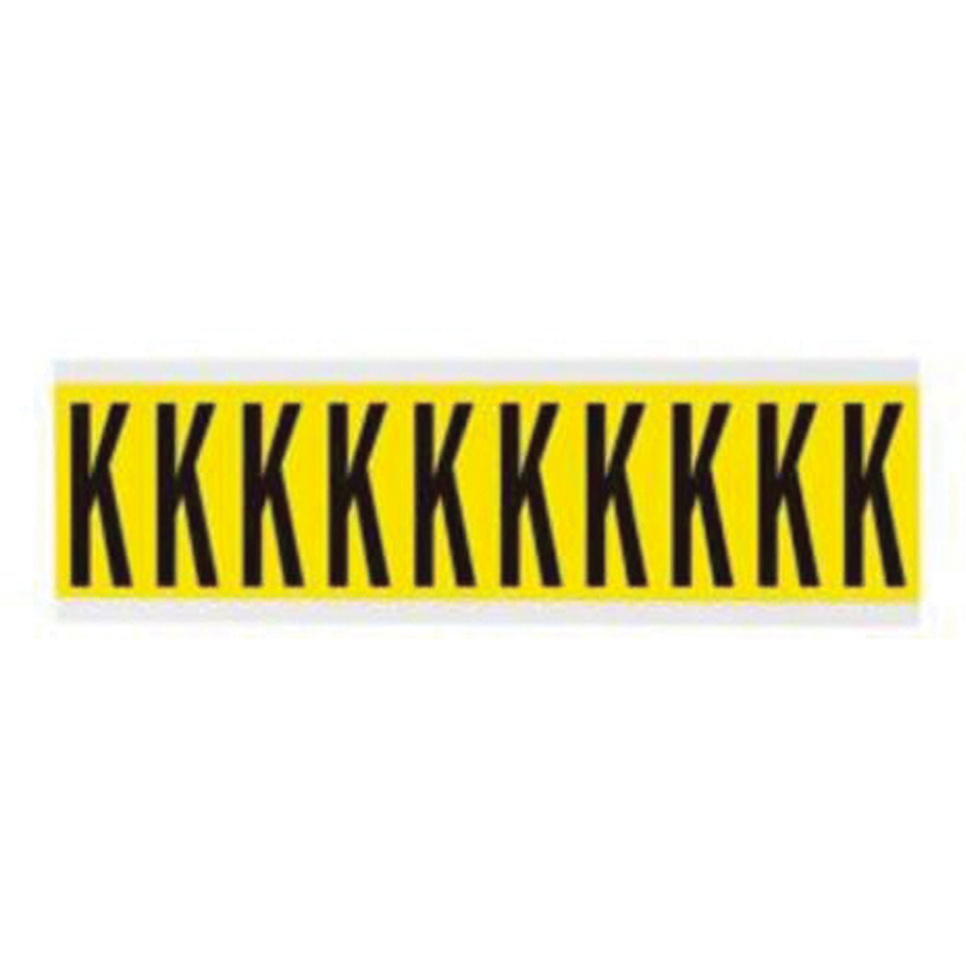 Brady Repositionable Individual Number and Letter Labels, K, 2" H, Black on Yellow
