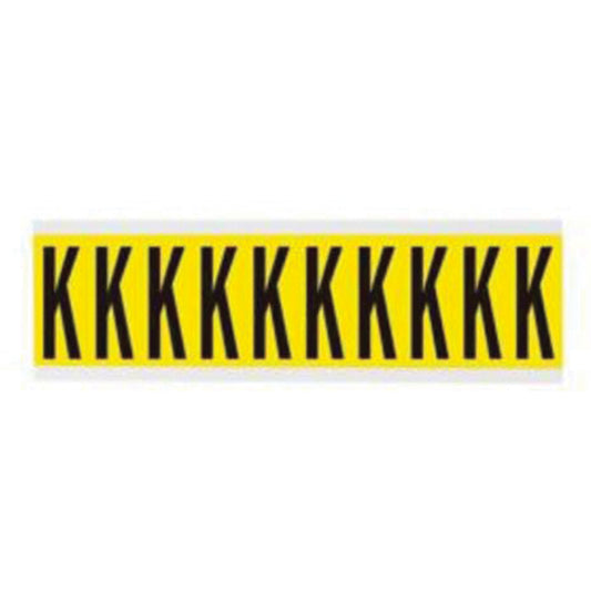Brady Repositionable Individual Number and Letter Labels, K, 2" H, Black on Yellow