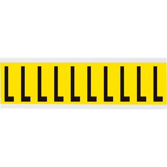 Brady Repositionable Individual Number and Letter Labels, L, 2" H, Black on Yellow