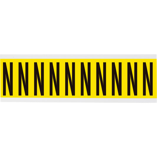 Brady Repositionable Individual Number & Letter Labels, N, 2" H, Black on Yellow