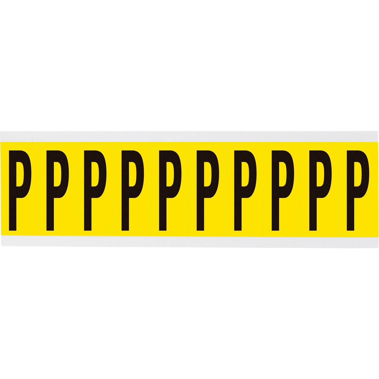 Brady Repositionable Individual Number & Letter Labels, P, 2" H, Black on Yellow