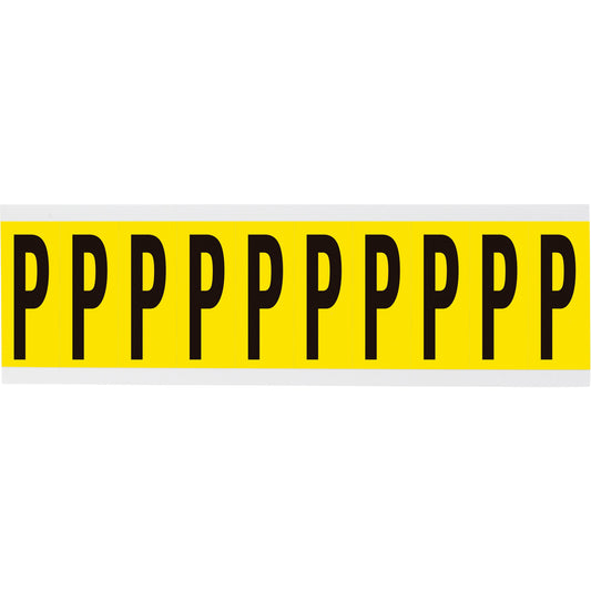 Brady Repositionable Individual Number & Letter Labels, P, 2" H, Black on Yellow
