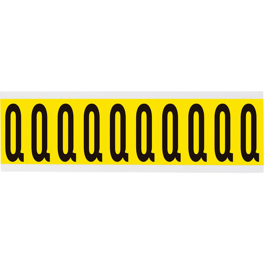 Brady Repositionable Individual Number & Letter Labels, Q, 2" H, Black on Yellow