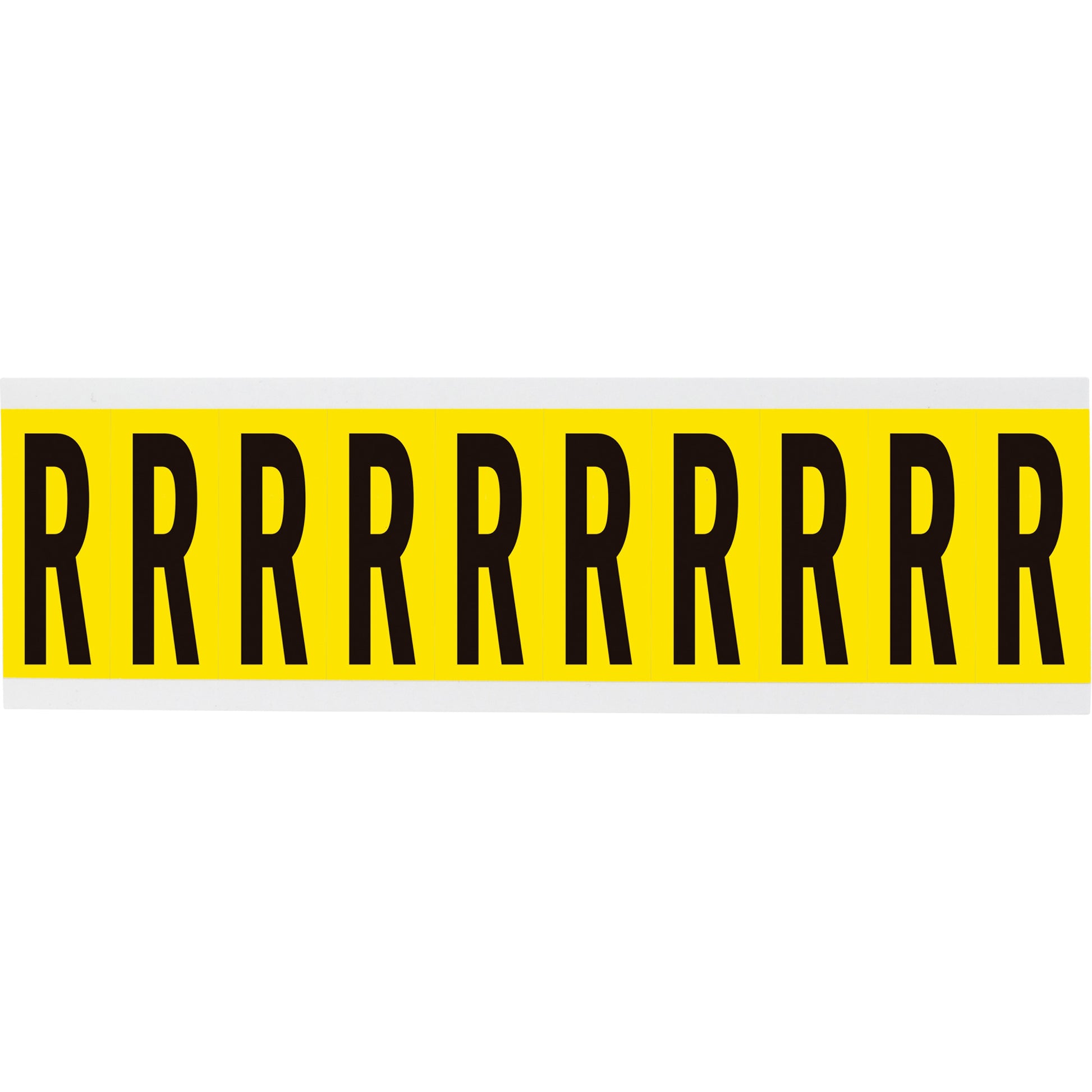 Brady Repositionable Individual Number & Letter Labels, R, 2" H, Black on Yellow