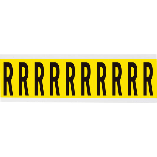 Brady Repositionable Individual Number & Letter Labels, R, 2" H, Black on Yellow