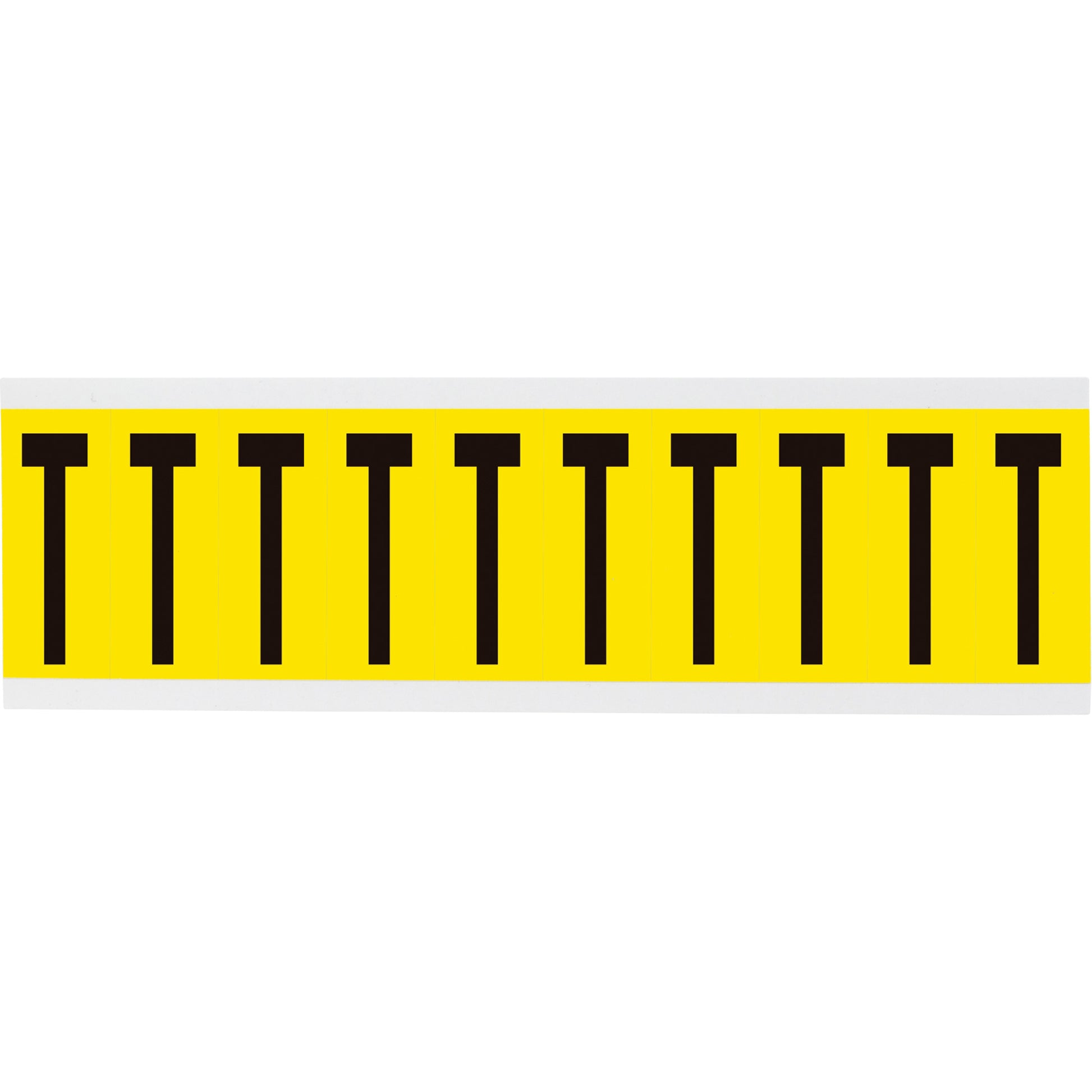 Brady Repositionable Individual Number & Letter Labels, T, 2" H, Black on Yellow