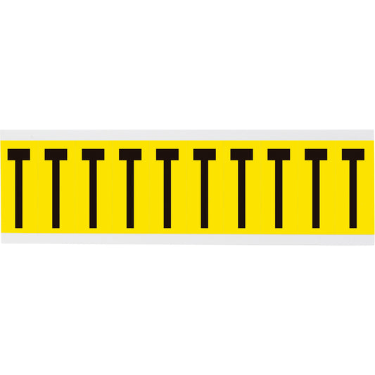 Brady Repositionable Individual Number & Letter Labels, T, 2" H, Black on Yellow
