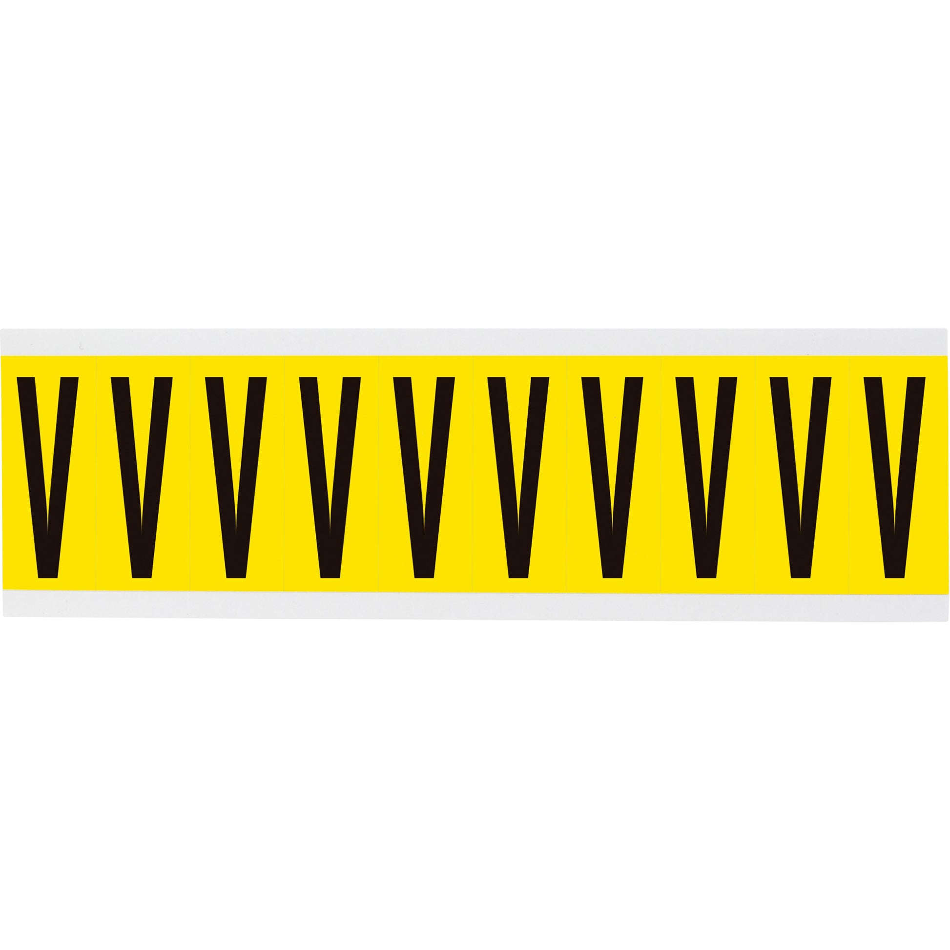Brady Repositionable Individual Number & Letter Labels, V, 2" H, Black on Yellow