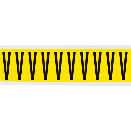 Brady Repositionable Individual Number & Letter Labels, V, 2" H, Black on Yellow