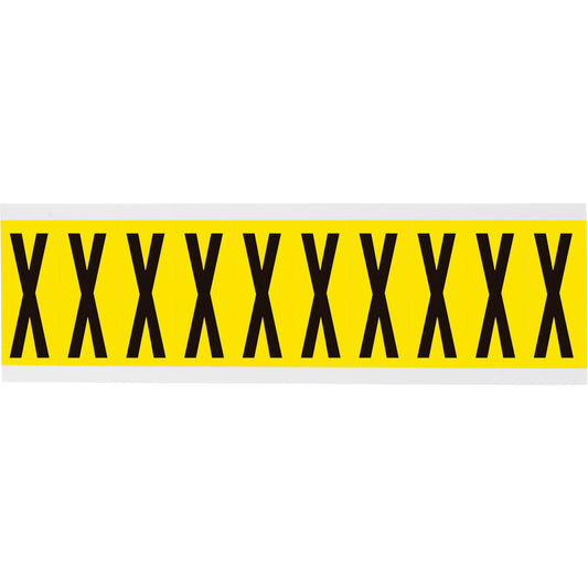 Brady Repositionable Individual Number & Letter Labels, X, 2" H, Black on Yellow