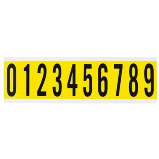 Brady Repositionable Individual Number and Letter Labels Set, 0 to 9, 2" H, Black on Yellow