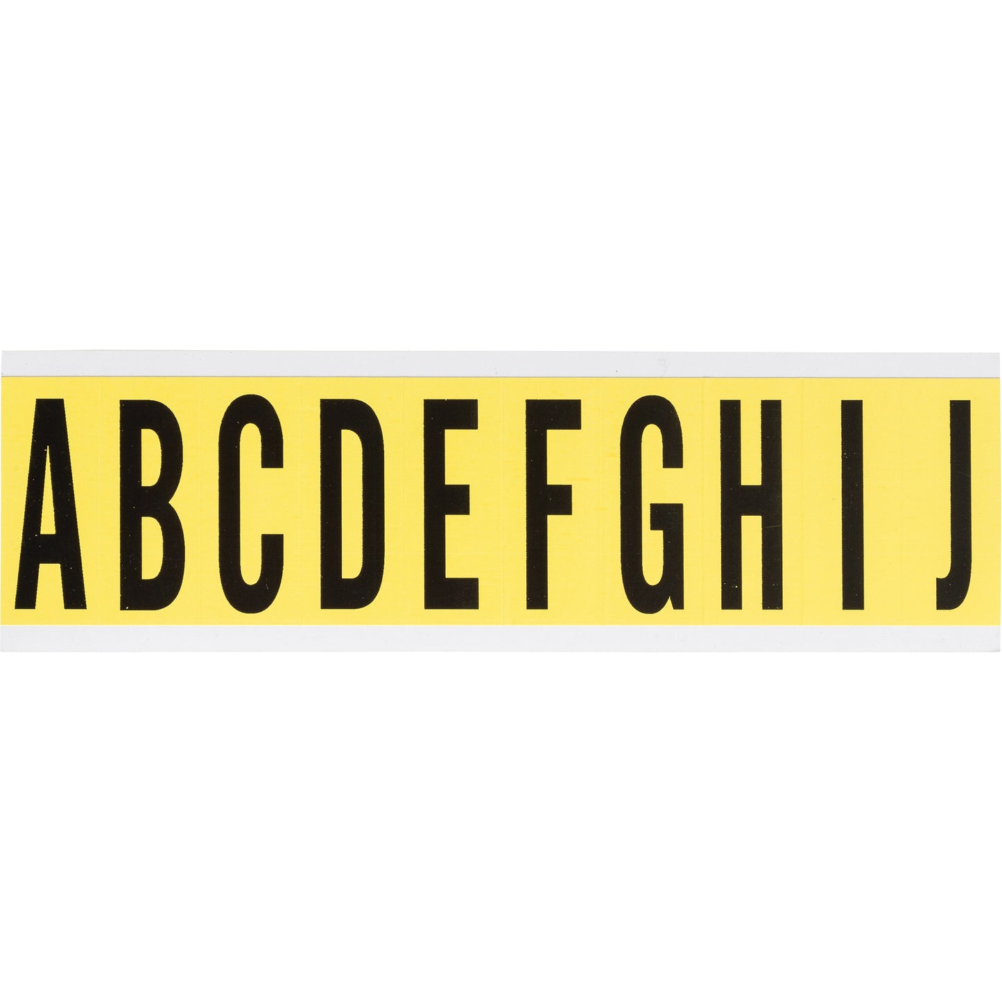 Brady Repositionable Individual Number and Letter Labels, A/B/C/D/E/F/G/H/I/J, 2" H, Black on Yellow