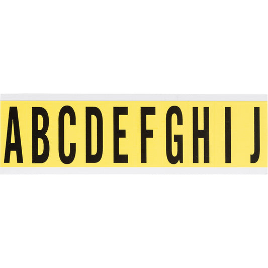 Brady Repositionable Individual Number and Letter Labels, A/B/C/D/E/F/G/H/I/J, 2" H, Black on Yellow
