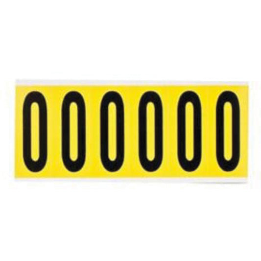 Brady Repositionable Individual Number and Letter Labels, 0, 3" H, Black on Yellow