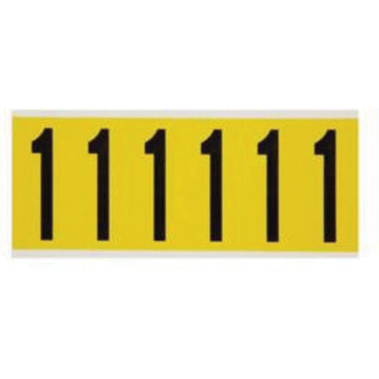 Brady Repositionable Individual Number and Letter Labels, 1, 3" H, Black on Yellow