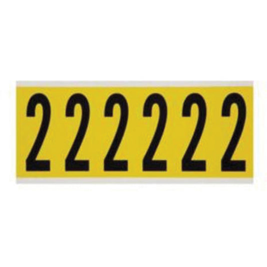 Brady Repositionable Individual Number and Letter Labels, 2, 3" H, Black on Yellow
