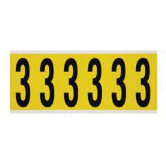 Brady Repositionable Individual Number and Letter Labels, 3, 3" H, Black on Yellow