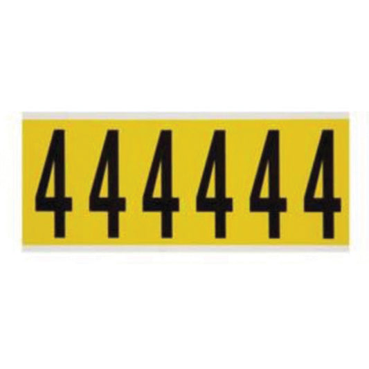 Brady Repositionable Individual Number and Letter Labels, 4, 3" H, Black on Yellow