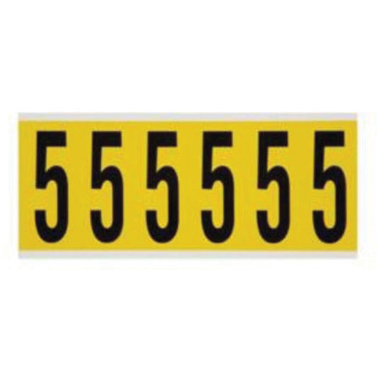 Brady Repositionable Individual Number and Letter Labels, 5, 3" H, Black on Yellow