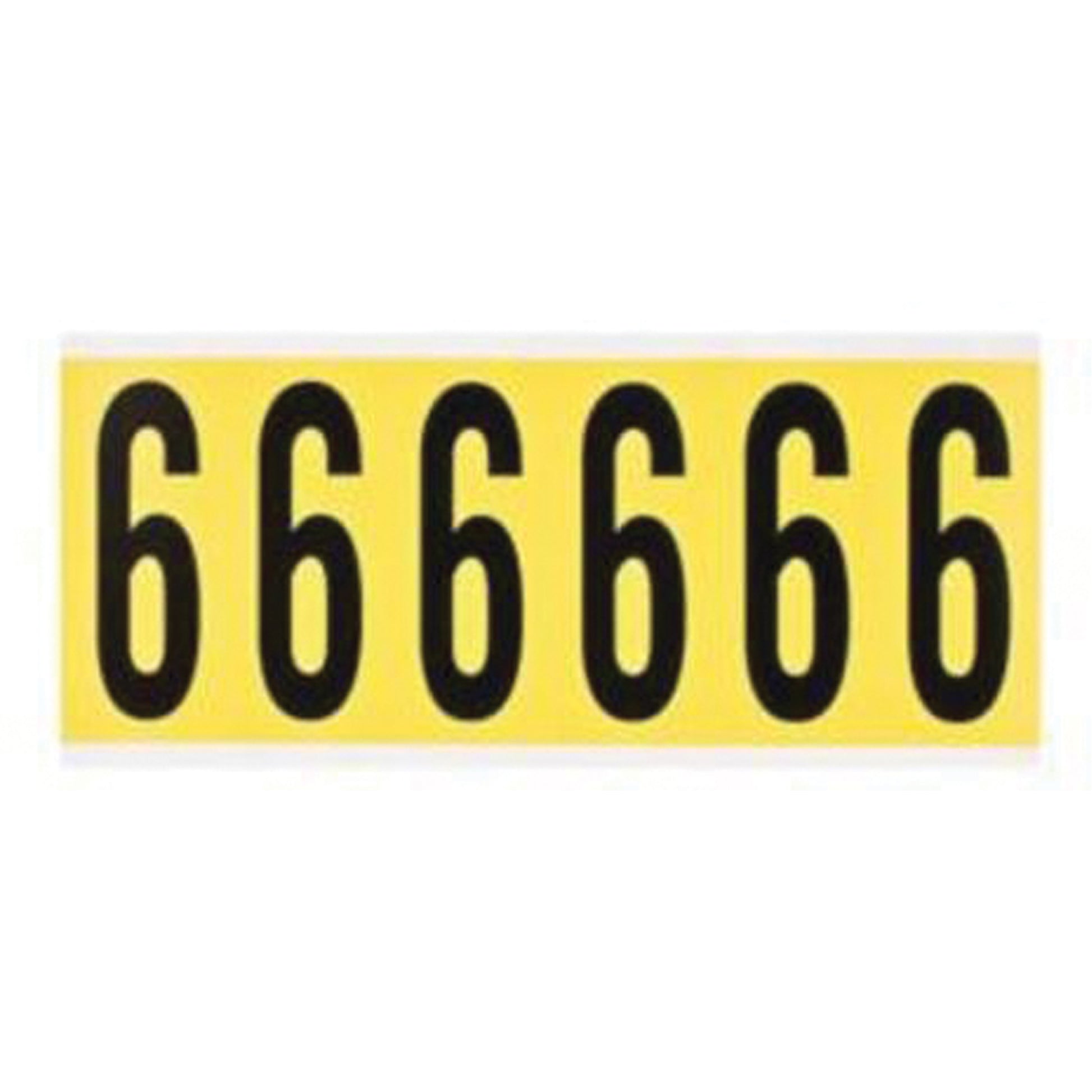 Brady Repositionable Individual Number and Letter Labels, 6, 3" H, Black on Yellow