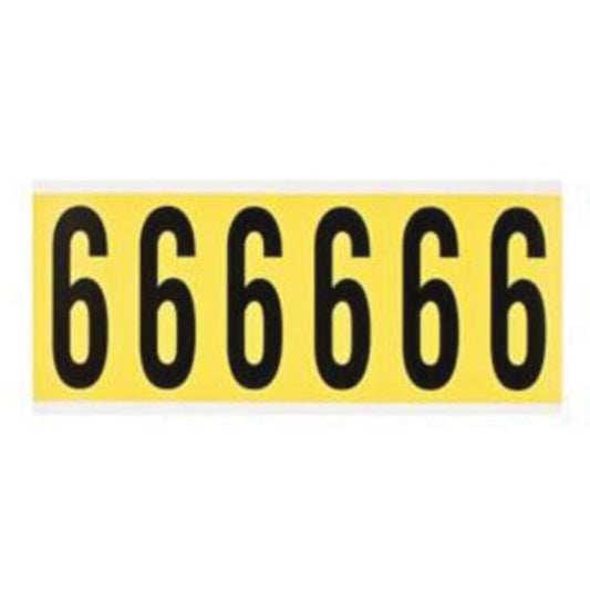 Brady Repositionable Individual Number and Letter Labels, 6, 3" H, Black on Yellow