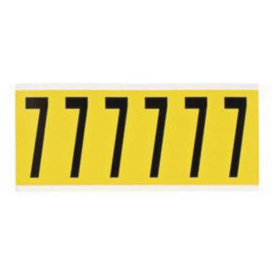 Brady Repositionable Individual Number and Letter Label, 7, 3" H, Black on Yellow