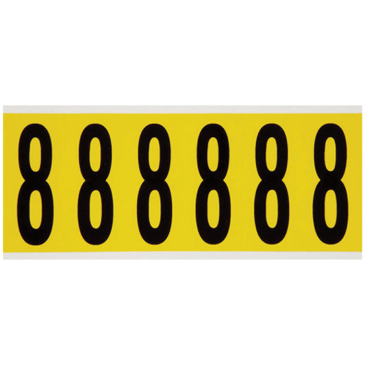 Brady Repositionable Individual Number and Letter Labels, 8, 3" H, Black on Yellow
