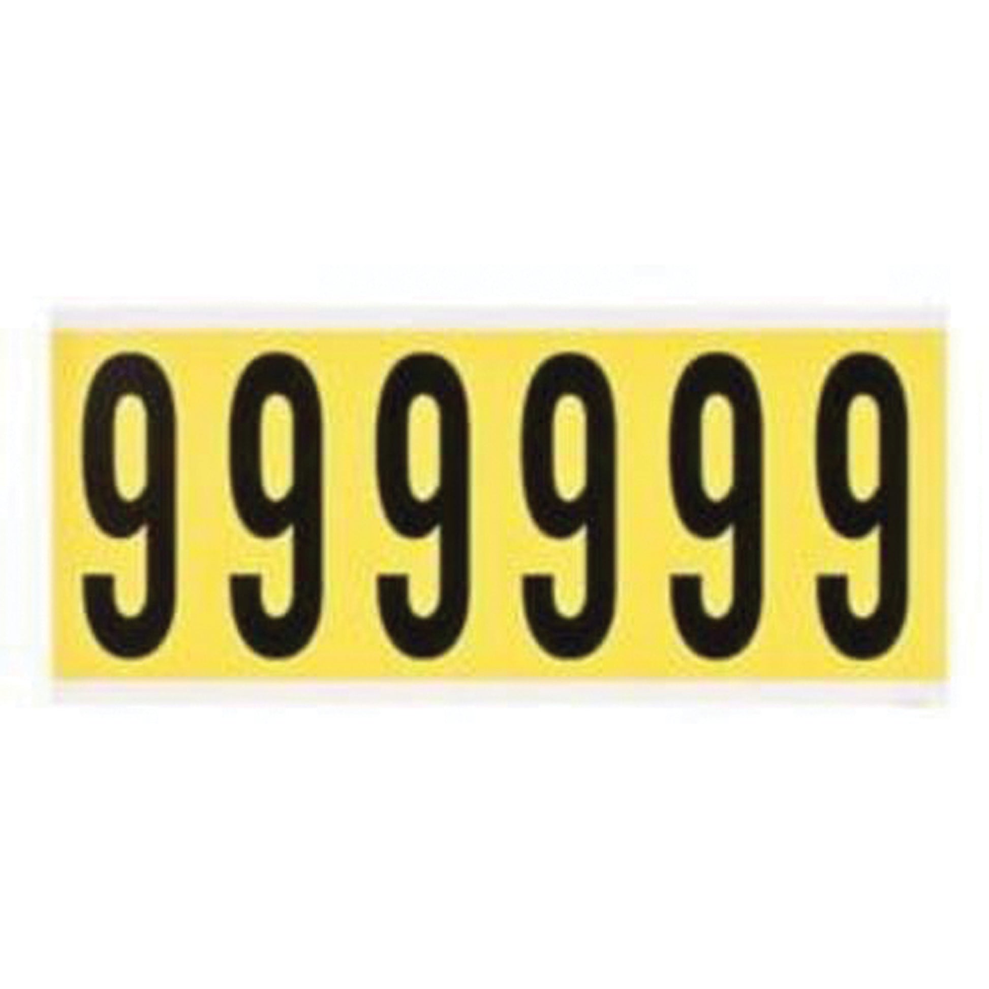 Brady Repositionable Individual Number and Letter Labels, 9, 3" H, Black on Yellow