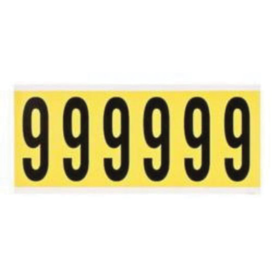 Brady Repositionable Individual Number and Letter Labels, 9, 3" H, Black on Yellow