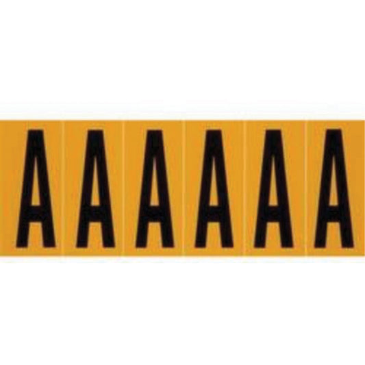 Brady Repositionable Individual Number and Letter Labels, A, 3" H, Black on Yellow