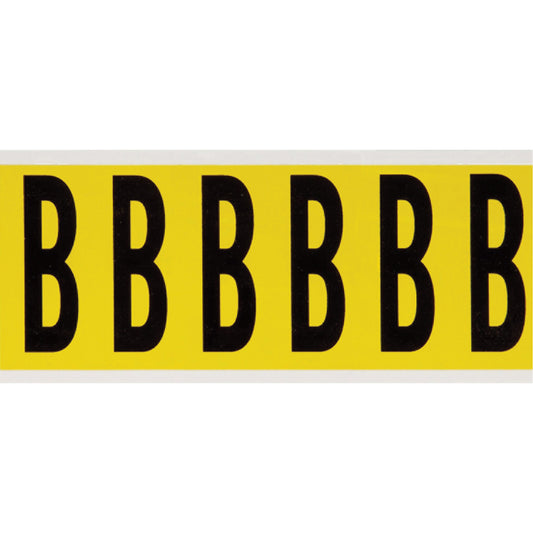 Brady Repositionable Individual Number and Letter Labels, B, 3" H, Black on Yellow