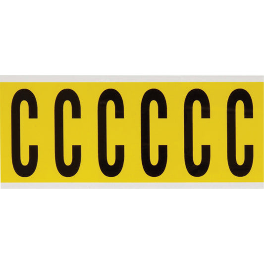 Brady Repositionable Individual Number and Letter Labels, C, 3" H, Black on Yellow