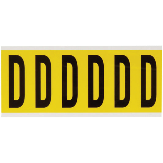 Brady Repositionable Individual Number and Letter Labels, D, 3" H, Black on Yellow