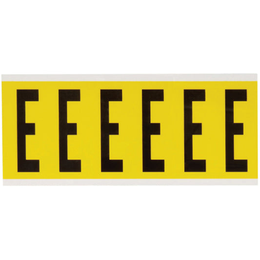Brady Repositionable Individual Number and Letter Labels, E, 3" H, Black on Yellow