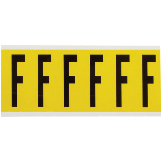Brady Repositionable Individual Number and Letter Labels, F, 3" H, Black on Yellow