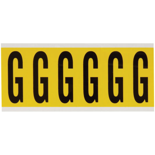 Brady Repositionable Individual Number and Letter Labels, G, 3" H, Black on Yellow