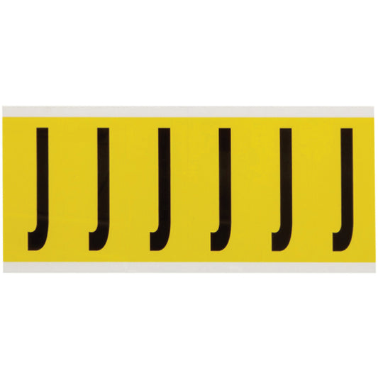 Brady Repositionable Individual Number and Letter Labels, J, 3" H, Black on Yellow