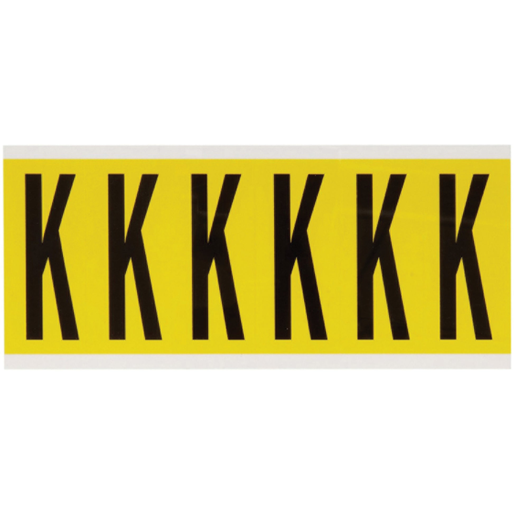 Brady Repositionable Individual Number and Letter Labels, K, 3" H, Black on Yellow