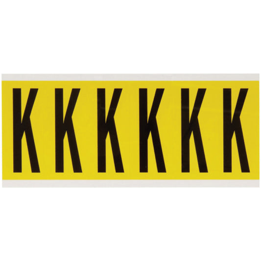 Brady Repositionable Individual Number and Letter Labels, K, 3" H, Black on Yellow