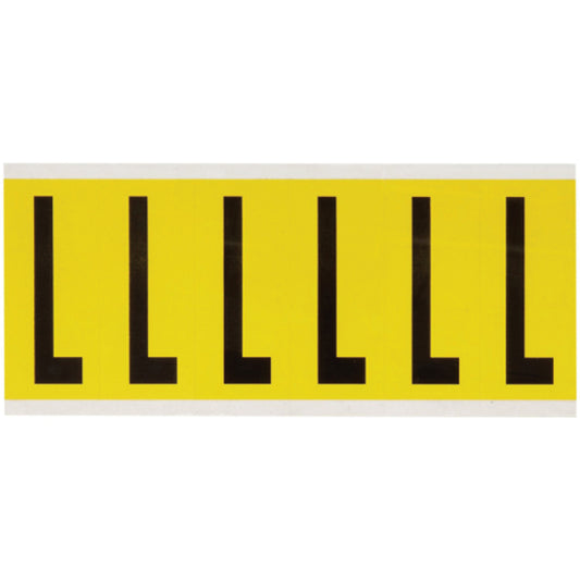 Brady Repositionable Individual Number and Letter Labels, L, 3" H, Black on Yellow