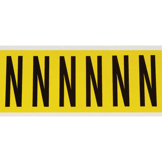 Brady Repositionable Individual Number & Letter Labels, N, 3" H, Black on Yellow