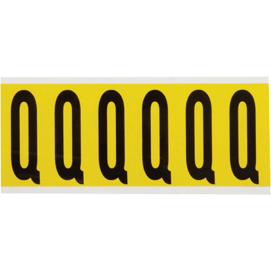 Brady Repositionable Individual Number & Letter Labels, Q, 3" H, Black on Yellow