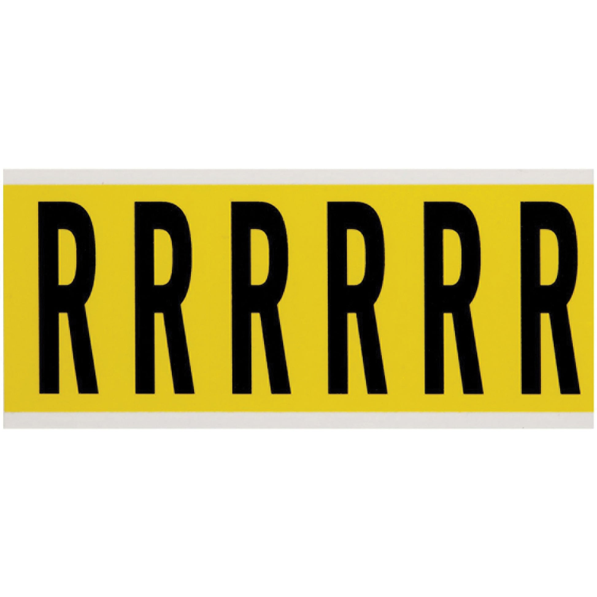 Brady Repositionable Individual Number & Letter Labels, R, 3" H, Black on Yellow